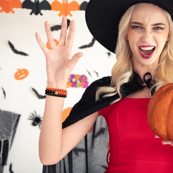 3PCS Halloween Healing Crystal Natural Stone Beaded Stretch Bracelet for Women - Picture 2 of 6